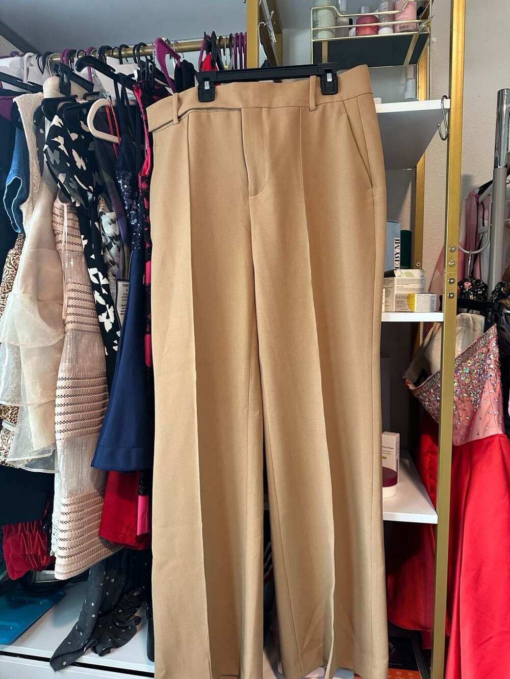 Zara Wide Leg Pants Size L Camel Brown Pleated Trousers